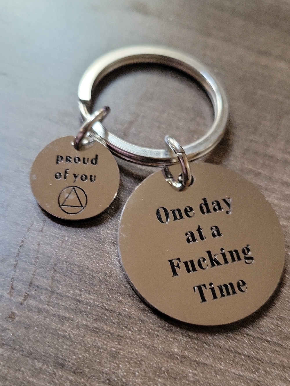 Motivational Silver Keychain - "One day at a F*****gTime"